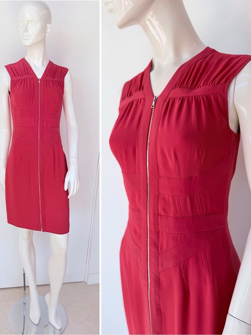 Narciso Rodriguez Sexy Zip Front Silk Sleeveless Sheath Dress IT 40 US 4